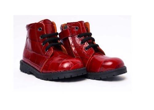 Cuir Bottines Imitation Croco 21 Bebe Bottillons Rouge Vernis Chaussures Semelle Antiderapante Lacets Et Soufflets Confort Marche Soutien Pieds Boots Petit Enfant Souliers Debutant