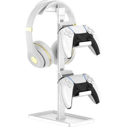KALANKA-Support Manette, Support Casque, Gamer Porte Manette pour Xbox PS5 PS4 Switch, Headset Stand avec Organisateur de Rangement, Accessoire Bureau Gaming (Blanc)