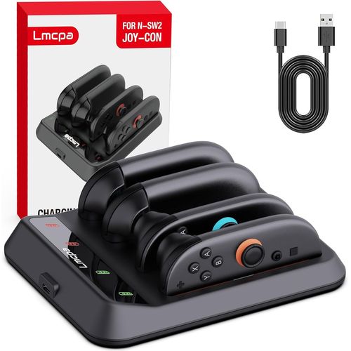 Chargeur Compatible avec Nintendo Switch 2 JoyCon,Station de Recharge pour Manettes Nintendo Switch 2 Dock avec Indicateur LED, Câble de Chargement Type-C, Noir