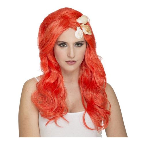 Perruque Orange Petite Sirène Avec Coquillages (Taille Unique)
