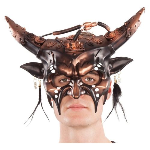 Masque En Cuivre Avec Plumes Et Cornes Steampunk (Taille Unique Adulte)