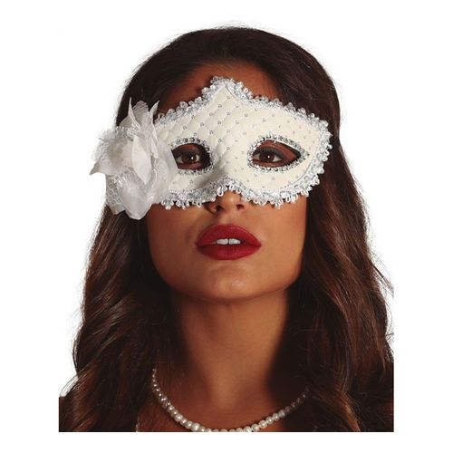 Masque Blanc Avec Fleur (Taille Unique Adulte)