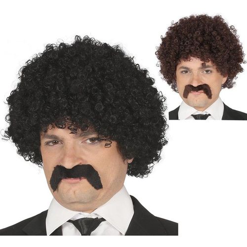 Perruque Fris?E Avec Moustache De Diff?Rentes Couleurs (Couleur Noir)