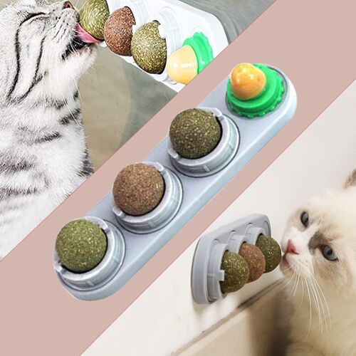 4pcs Boule D'herbe À Chat, Balle Herbe À Chat Murale, Jouets À L'herbe À Chat Rotatives, Jouets Catnip Comestibles Pour Chats(Gris)