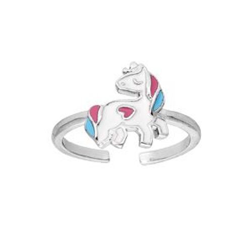 Bague Argent Rhodié Licorne Résine Réglable