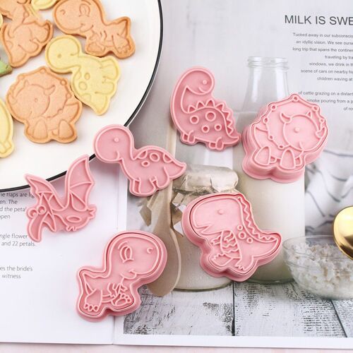 Ensemble De 6 Moules À Biscuits En Forme De Dinosaure, En Plastique 3d, Dessin Animé, Moule À Biscuits Pressable, Tampon À Biscuits, Cuisine, Pâtisserie, Ustensiles De Cuisson