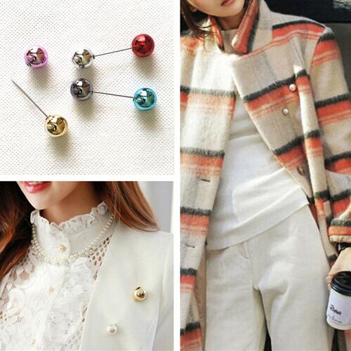 Broches À Double Tête En Imitation De Perles Brillantes Pour Femmes Et Filles, Piercing Boule, Bijoux Pour Manteau De Pull