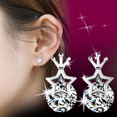 Boucles D'oreilles En Cristal Plaqué Argent Pour Femmes Et Filles, Étoile À Cinq Branches, Couronne En Biscuits, Mode Coréenne, Nouveau