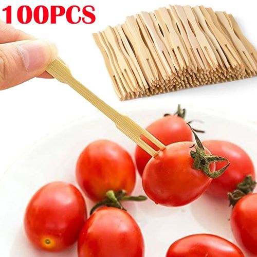 Fourchette À Fruits En Bambou Jetable En Bois, 100 Pièces, Fourchette À Dessert, Snack, Gâteau, Dessert, Fournitures De Table De Cuisine Domestique