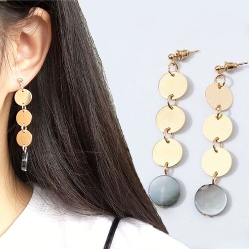 Boucles D'oreilles Vintage À Paillettes Rondes Pour Femme Bijoux Punk Géométriques Longs Pour Ix, Europe Et États-Unis