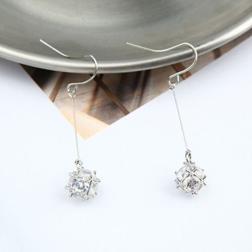 Boucles D'oreilles Carrées En Cristal Pour Femmes Et Filles, Bijoux Piercing Élégants Et À La Mode, Boucles D'oreilles Longues Simples Et Brillantes, Boucles D'oreilles Cube