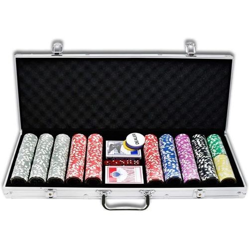 Yuenfong Aluminium Mallette De Poker 500 Jetons Texas Hold'em Poker Avec 2 Plateaux De Poker Et 5 Dés 1 Bouton Dealer 2 Clés Argenté