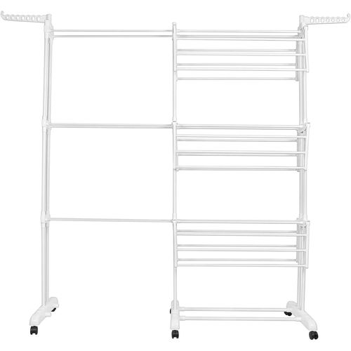 Etendoir à Linge Peu encombrant en Métal 3 Étages DoublesÉtendoir à Linge Interieur Pliable avec Roues et Extensible pour Intérieur et ExtérieurSupport pour Les Petits Objets,Blanc