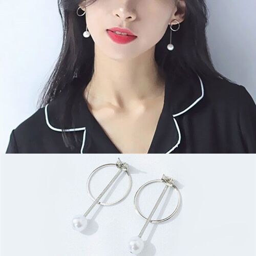 Boucles D'oreilles Longues En Perles Simulées Pour Femmes, Pendentif Cercle, Goujon De Tempérament, Bijoux De Fête De Mariage, Cadeaux De Bijoux, Mode