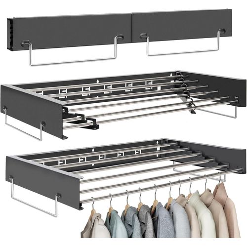 80CM Étendoir à Linge Mural PliableSéchoir à Linge Mural pour Intérieur et ExtérieurRétractable Etendoir Linge avec 5 TigesEconomiseur d'Espace Design (Blanc)