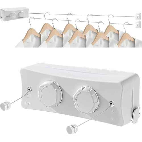 Étendoir à Linge rétractable5,1 m en Acier Inoxydablepour intérieur et extérieurCorde à Linge réglable Invisible(La Nouvelle-Noir)