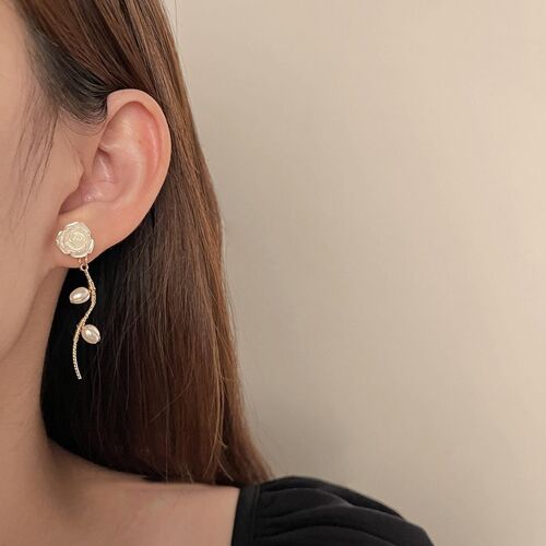 Boucles D'oreilles Camélia Vintage Pour Femmes, Breloque Fleur Blanche Élégante, Accessoires De Fête, Style Tendance, Cadeau Bijoux Chics