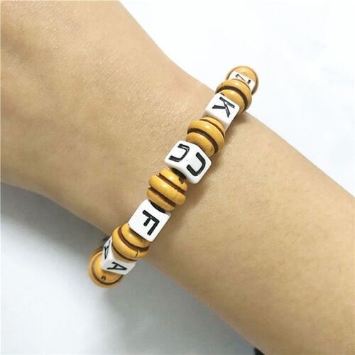 Bracelet De Perles En Bois Naturel Pour Hommes Et Femmes, Bijoux Fantaisie, Brins Élastiques, Lettres Carrées, Accessoires De Bricolage, 2023