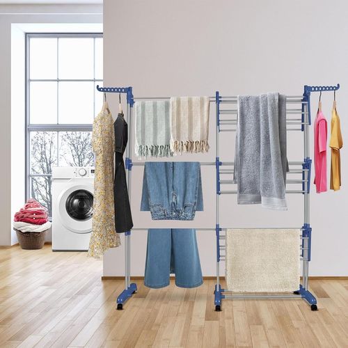 Etendoir à Linge Pliable Séchoir à vêtements Mobile Grand Séchoir à Linge Pliable à 3 Niveaux Peu encombrant Séchoir à Linge Séchoir à vêtements Tower Sèche Linge (75 * 44 * 158cm Blanc)