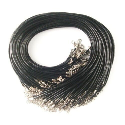 Bracelets En Cuir Noir Avec Fermoir À Griffe De Homard Et Chaîne D'extension Pour Collier Fait À La Main, 2.0mm, 17 Pouces