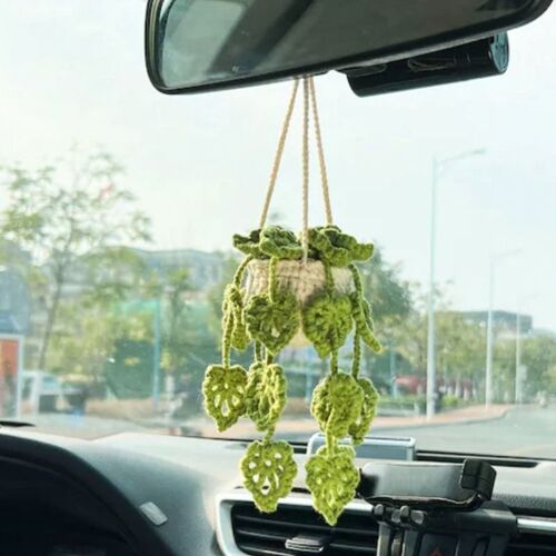Plantes En Pot Mignonnes Pour Hommes Et Femmes, Décor De Voiture Au Crochet, Miroir Intérieur, Décoration De Style