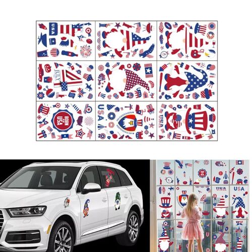 9 Feuilles D'autocollant Jour De L'indépendance Sans Colle, Autocollants Imperméables Pour Vitres De Voiture Et Maison