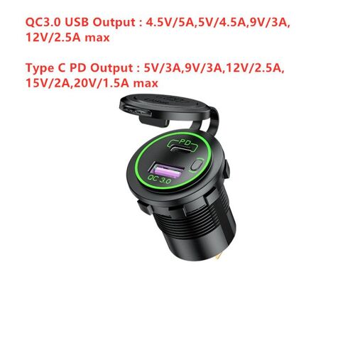 Prise Usb 12v-24v Pd Type-C, Chargeur De Voiture 45w Usb-C Pd3.0 & 18w Qc3.0, Étanche Avec Interrupteur, Voltmètre Pour Rv