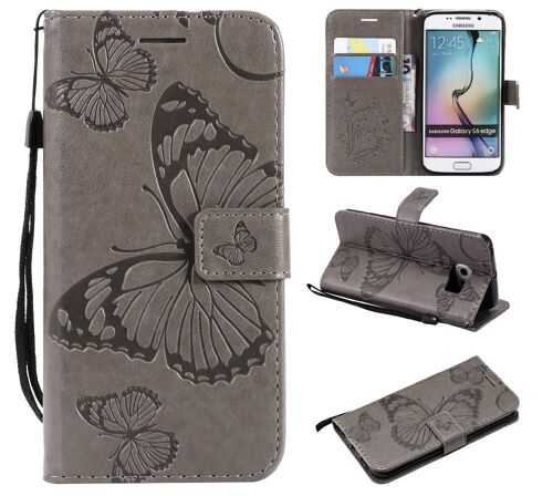 Étui Pour Samsung Galaxy S6 Edge Cuir Pu Avec Support De Fente Pour Carte Couverture Magnétique Flip Kickband Couverture Antichoc - Gris Clair