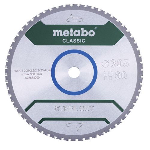 Metabo Lame de scie ""steel cut - classic"", 305x2,6/2,2x25,4 Z60 FZFA/FZFA 4° - 628668000