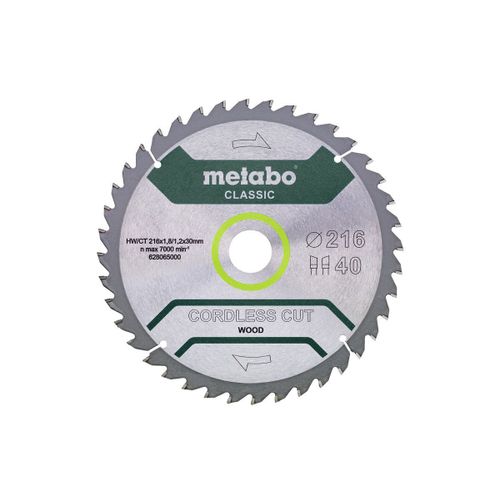 Metabo Lame de scie ""cordless cut wood - classic"", 216x1,8/1,2x30 Z40 WZ 5° - 628654000