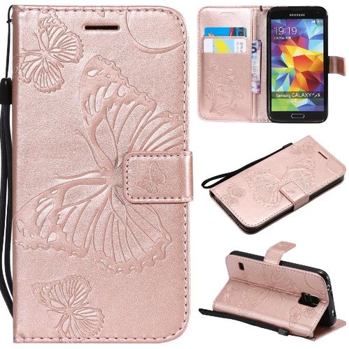 Étui Pour Samsung Galaxy S5 Flip Kickband Couverture Magnétique Couverture Antichoc Avec Support De Fente Pour Carte Cuir Pu - Couleur Rose