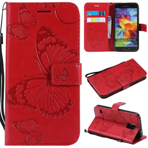Étui Pour Samsung Galaxy S5 Flip Kickband Couverture Magnétique Couverture Antichoc Avec Support De Fente Pour Carte Cuir Pu - Rouge