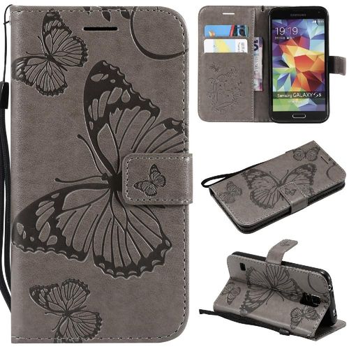 Étui Pour Samsung Galaxy S5 Flip Kickband Couverture Magnétique Couverture Antichoc Avec Support De Fente Pour Carte Cuir Pu - Gris Clair