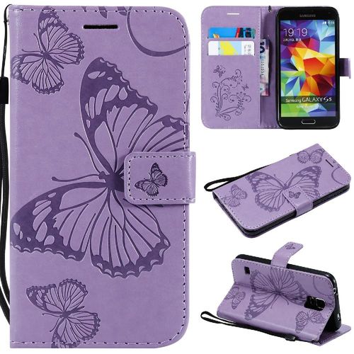 Étui Pour Samsung Galaxy S5 Flip Kickband Couverture Magnétique Couverture Antichoc Avec Support De Fente Pour Carte Cuir Pu - Violet