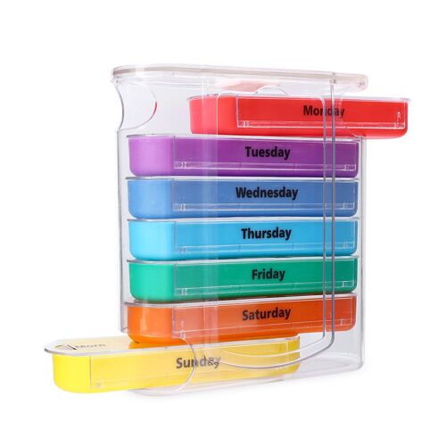 Pilulier à 28 compartiments 7 jours par semaine, boîte à pilules, boîte à pilules en plastique, distributeur de stockage de médicaments, couverts, adapté aux voyages en famille