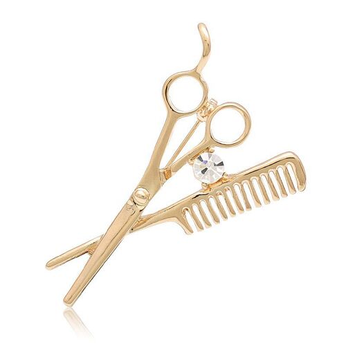 Broche De Coiffeur Pour Hommes, Version Coréenne Tendance, Badge En Cristal Incrusté, Peigne De Ciseaux, Petit Costume Broche De Collier