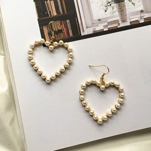 Boucles D'oreilles Vintage En Forme De Coeur D'amour Pour Femme, Bijou Géométrique, Perle De Simulation, Creux, Pêche, Cadeau, Harajuku