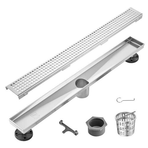 Siphon Sol-VEVOR-609x70 mm grille à motif carré en acier inox brossé,42,5 L-min Filtre-avec Pieds de Nivellement, Argent