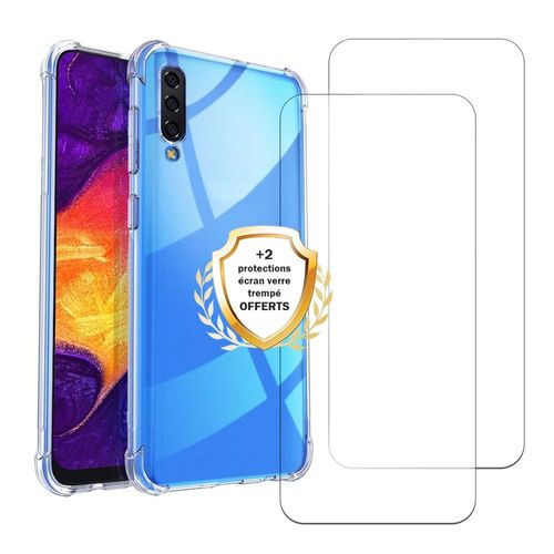 Coque Samsung Galaxy A50 Antichoc Coins Renforcés Silicone + 2 Vitres En Verre Trempé Protection Écran Evetane