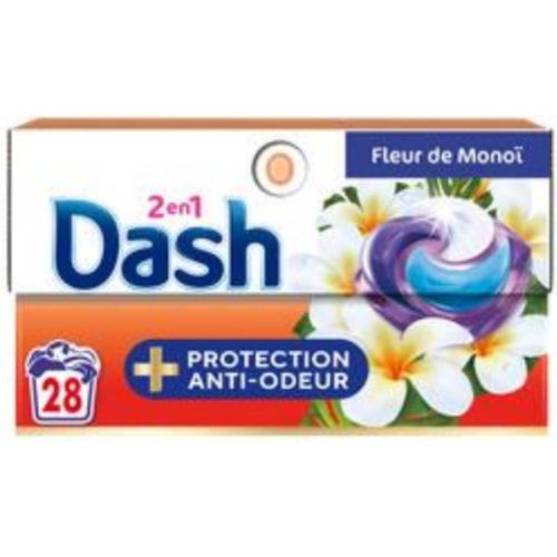 Lessive liquide Dash en capsule 2en1 Extra fraîcheur Fleur de Monoï x28