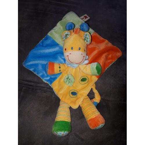 Doudou Nicotoy Girafe Vache Orange Bleu Jaune Feuille Verte