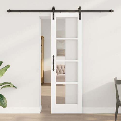 Porte Coulissante vidaXL avec Ensemble Quincaillerie 'ORKDAL'Blanche 61x198.5 cm, Porte Intérieure vidaXL avec Verre 'ORKDAL'Blanche 61x198.5x4 cm