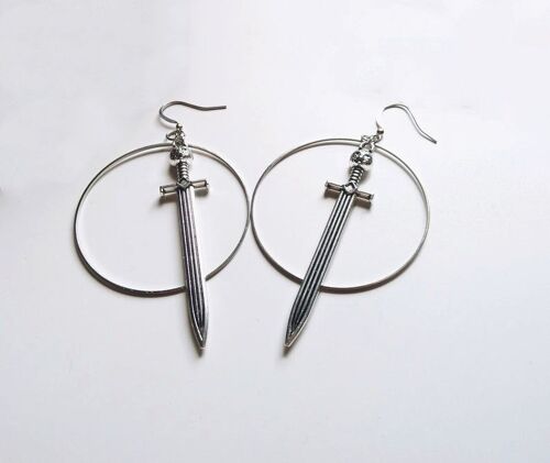 Boucles D'oreilles En Forme De Grande Épée De Chat, Style Guerrier, Couleur Argent, Gothique, Cadeaux Classiques Pour Femmes, Bijoux, 2020