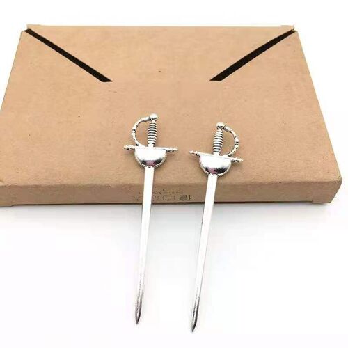 Pendentif Épée Gothique Plaqué Argent, 6 Pièces, 88x25mm, Breloques Tibétaines, Bijoux Mystique, Fabrication De Bijoux, Bricolage, Accessoires Artisanaux