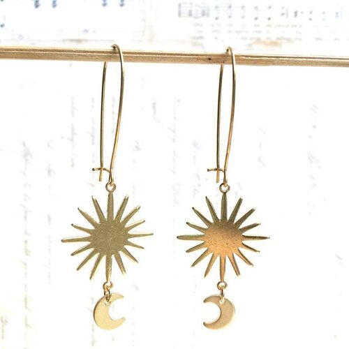 Boucles D'oreilles En Laiton, Étoile, Lune, Croissant De Soleil, Bijoux Céleste, Astronomie, Ciel Nocturne, Boho, Cadeau Pour Petite Amie, Embellissement, Nouvelle Collection 2020
