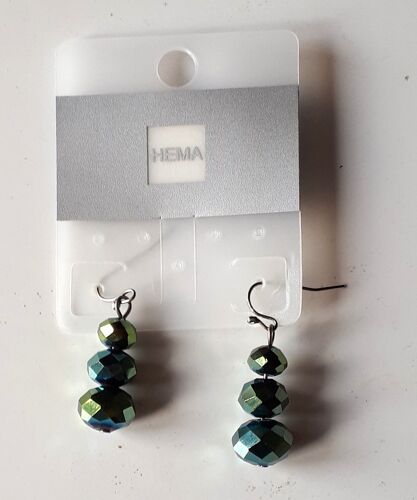 Boucles D'oreilles Pendantes Fantaisie-Tige Argentée Et Pendant De 3 Perles À Facettes Grises Irisées-Marque Hema-Hauteur 3cm-Jamais Portées