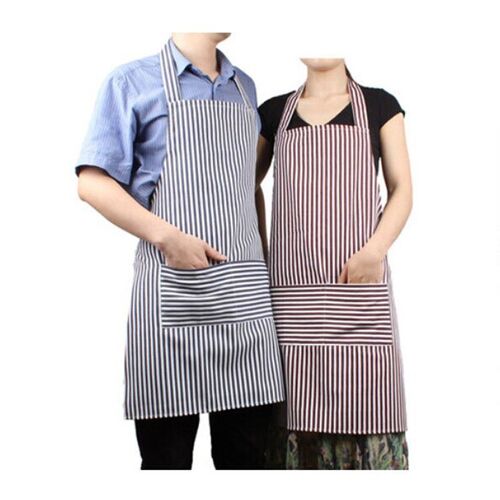 Tablier à bavette avec poche pour chef cuisinier, accessoire de cuisine, rayé bleu ou rouge, moyen, mode unisexe, TH