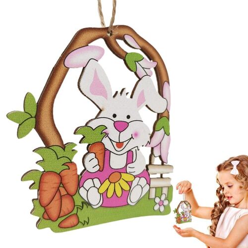 Lapin de pâques en bois, ornements suspendus, ?ufs en bois, découpes avec trous, décorations d'arbre de pâques