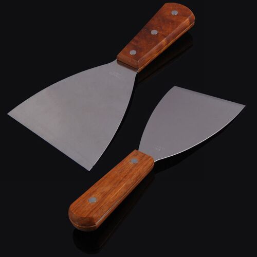 Spatule À Crêpes En Acier Inoxydable Avec Manche En Bois, Tourneur De Gril, Coupe-Pizza, Outils De Cuisson, Plaque Chauffante Teppanyaki, Ustensile De Cuisine