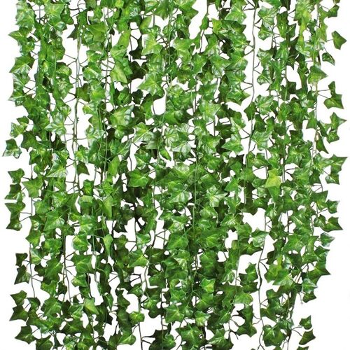 Guirlande de lierre artificielles, 12 pièces/paquet, feuilles vertes, fausses fleurs de vigne suspendues, décoration murale de jardin pour fête de mariage